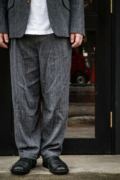 GREY HEAVY LINEN TROUSERS WITH BELT
