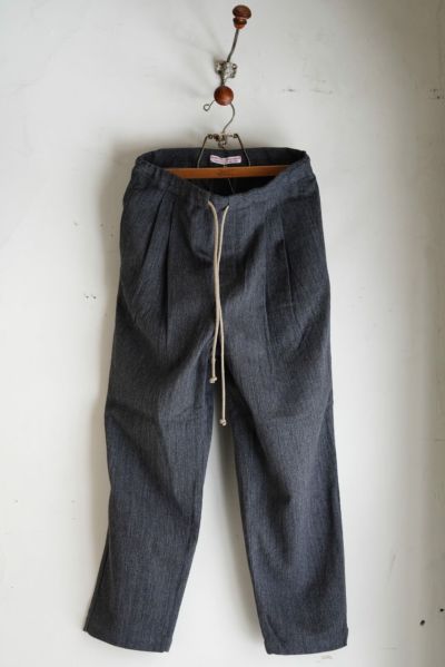 GREY HEAVY LINEN DRAWSTRING TROUSERS
