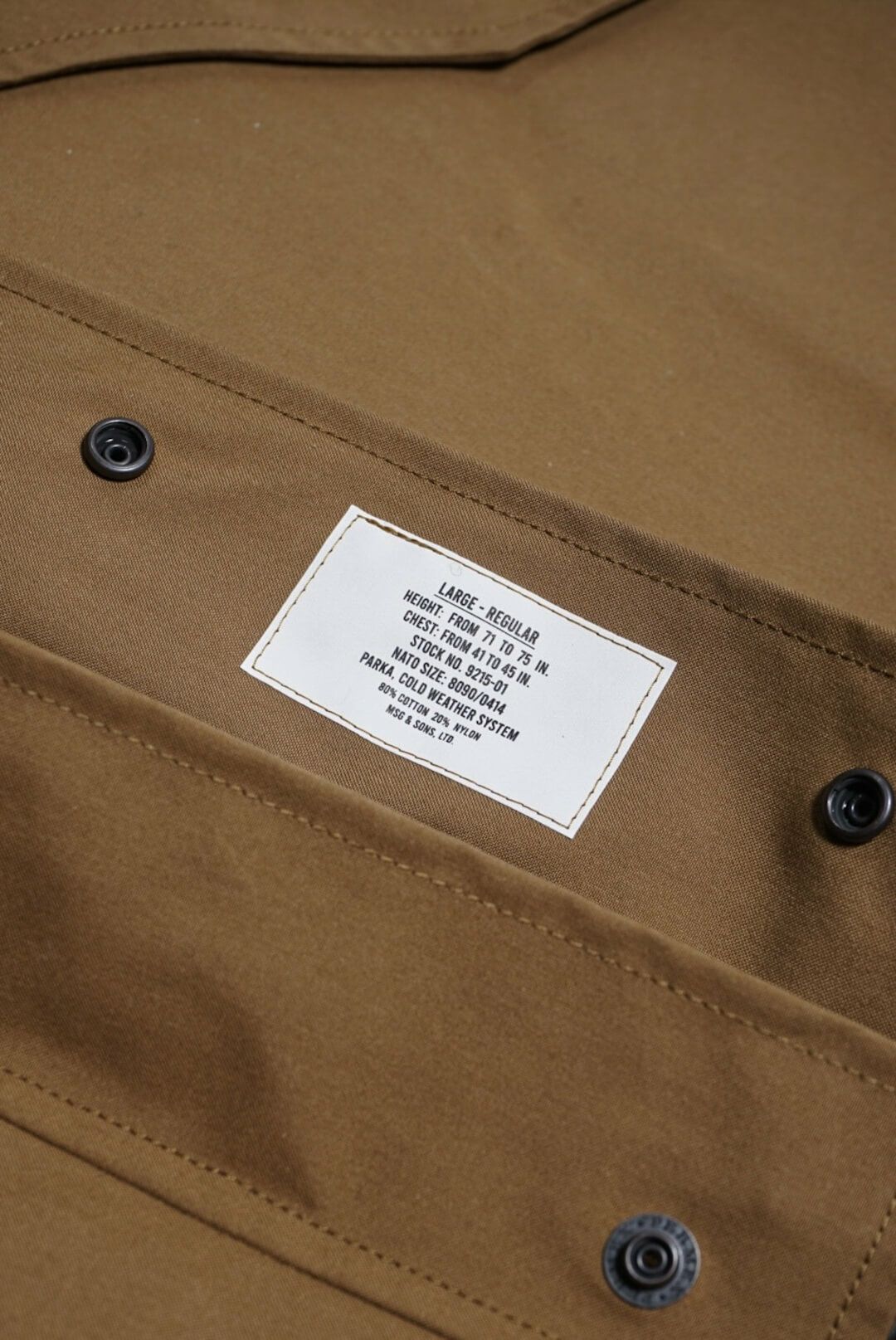 epaコート ECWCS PARKA 80/20 Membrane Cloth（COYOTE） | ARCH ONLINE SHOP